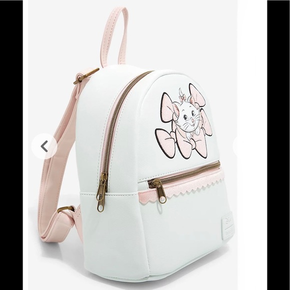 LOUNGEFLY DISNEY THE ARISTOCATS Marie Pastel Pink Velvet MINI BACKPACK! - Picture 5 of 8